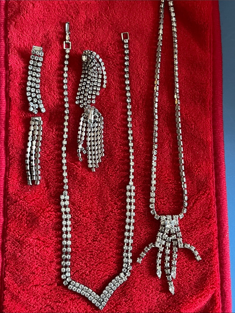 Rhinestone Necklaces & Earrings, Silver color vintage 2 SETS